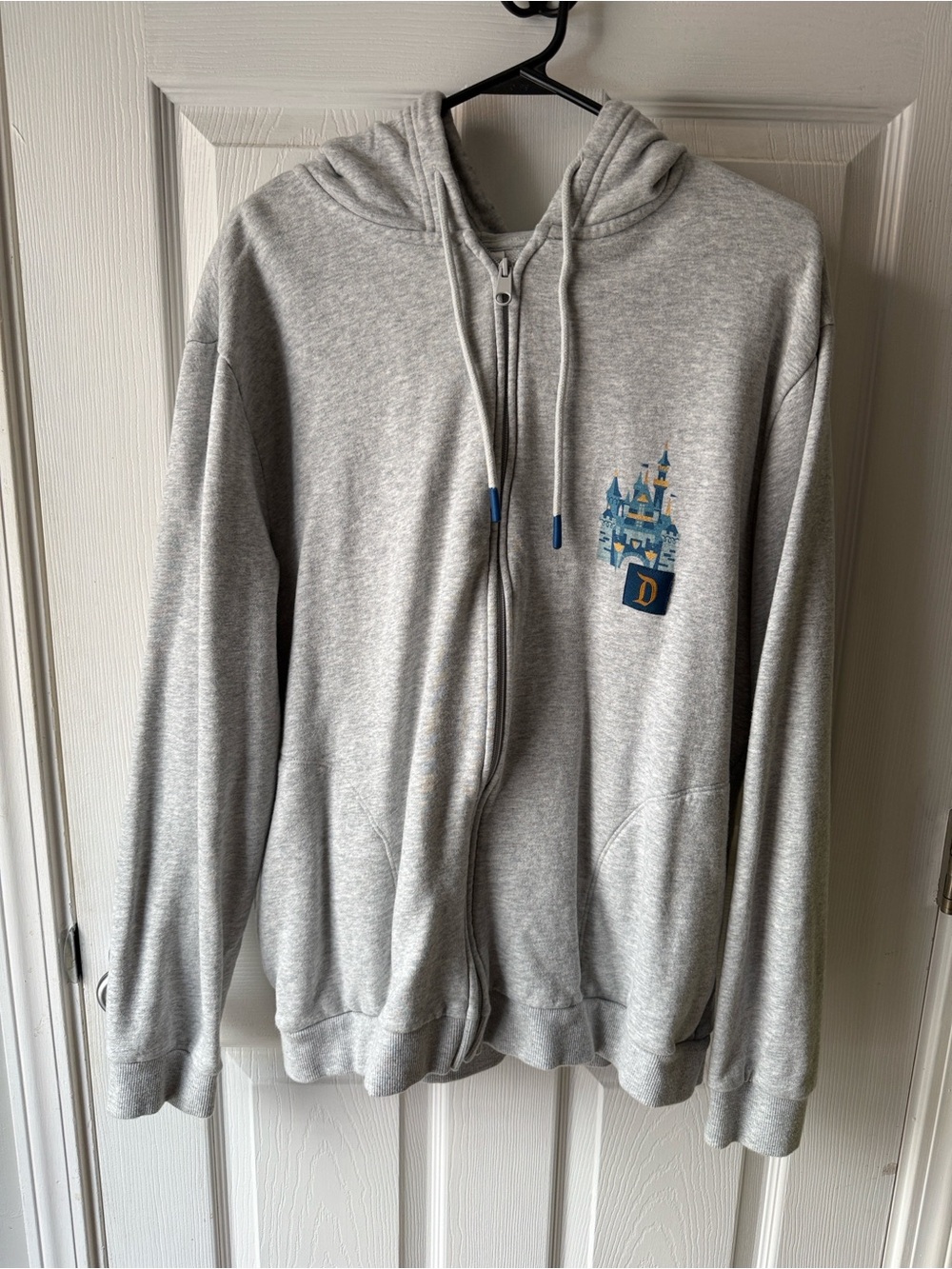Disney Light Gray Zip Hoodie with Blue Castle Patch